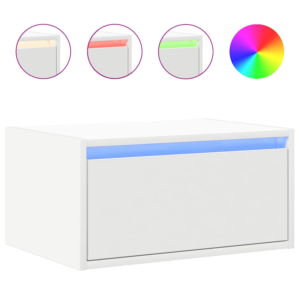 Wall-Mounted Nightstands with LED, 2 pcs., White