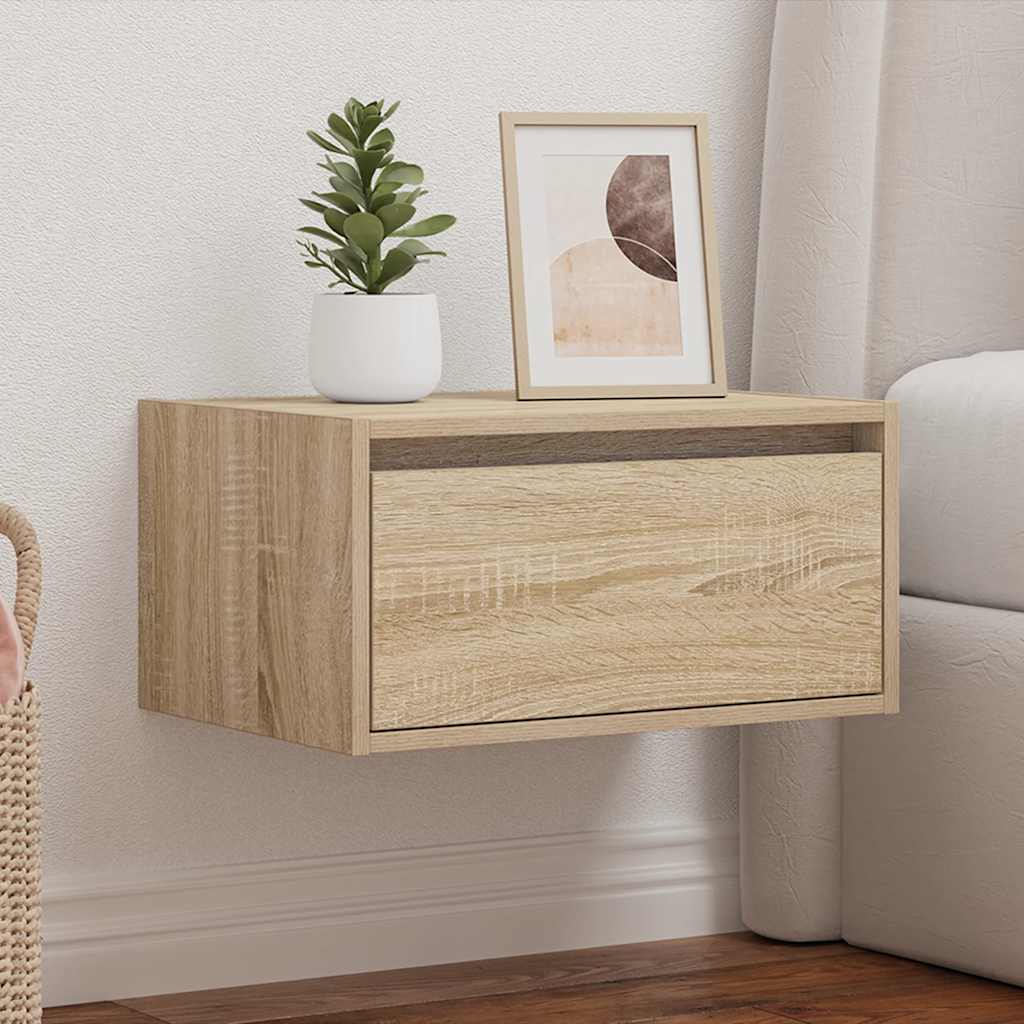 Prie sienos montuojama naktinė spintelė su LED, ąžuolo