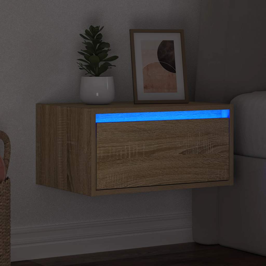 Prie sienos montuojama naktinė spintelė su LED, ąžuolo