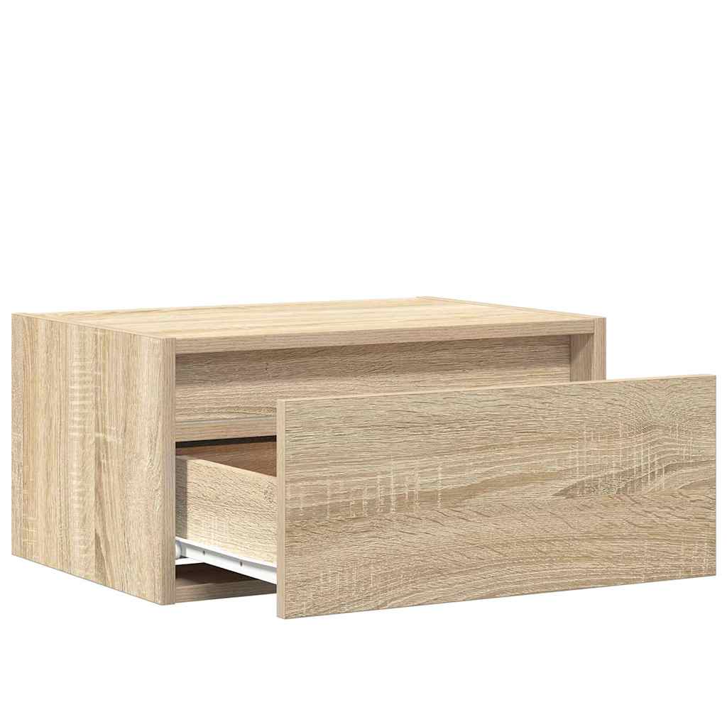 Prie sienos montuojama naktinė spintelė su LED, ąžuolo