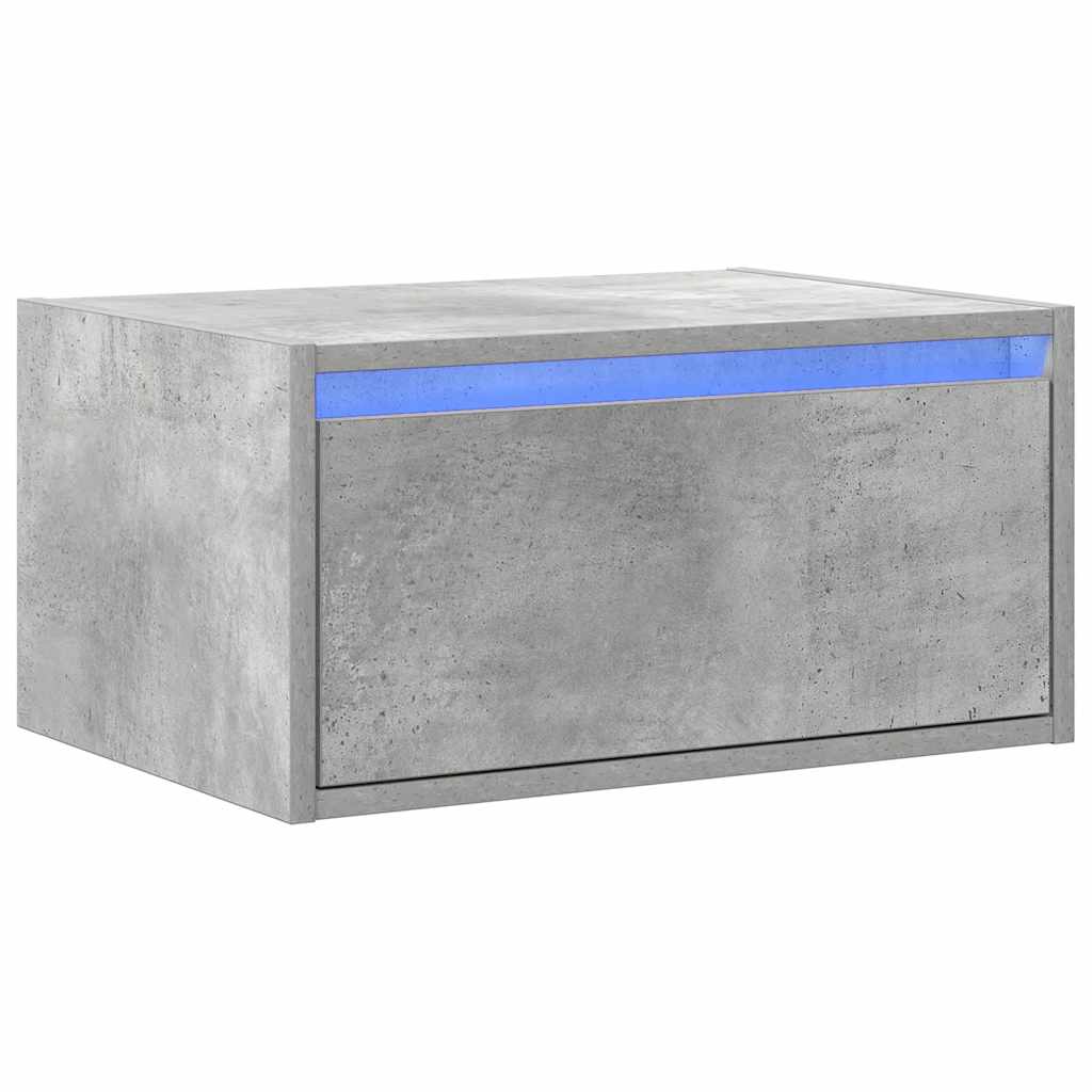 Wall-mounted nightstand with LED, concrete grey