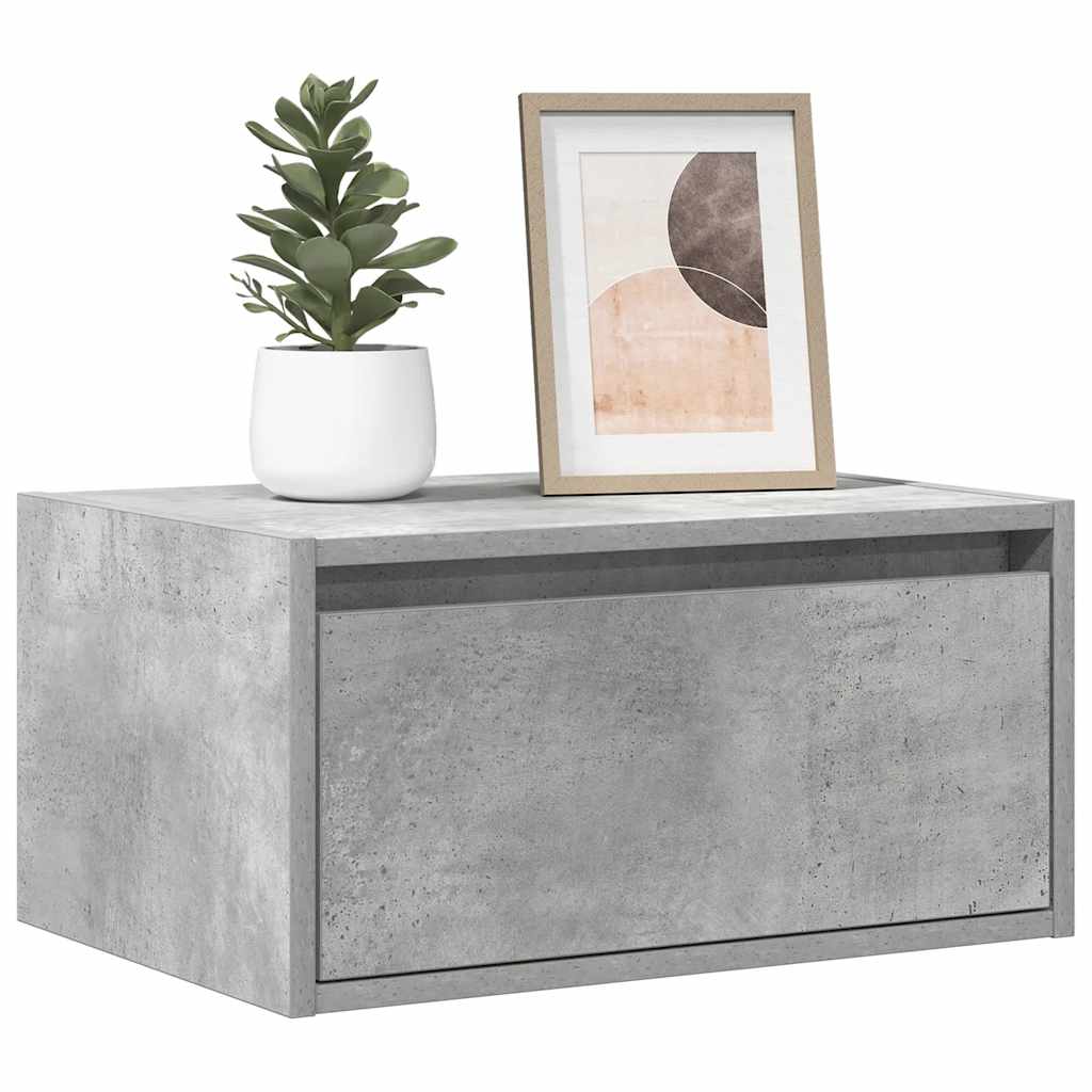 Wall-mounted nightstand with LED, concrete grey
