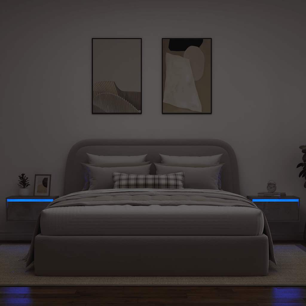 Sieninės naktinės spintelės su LED, 2vnt., betono pilkos