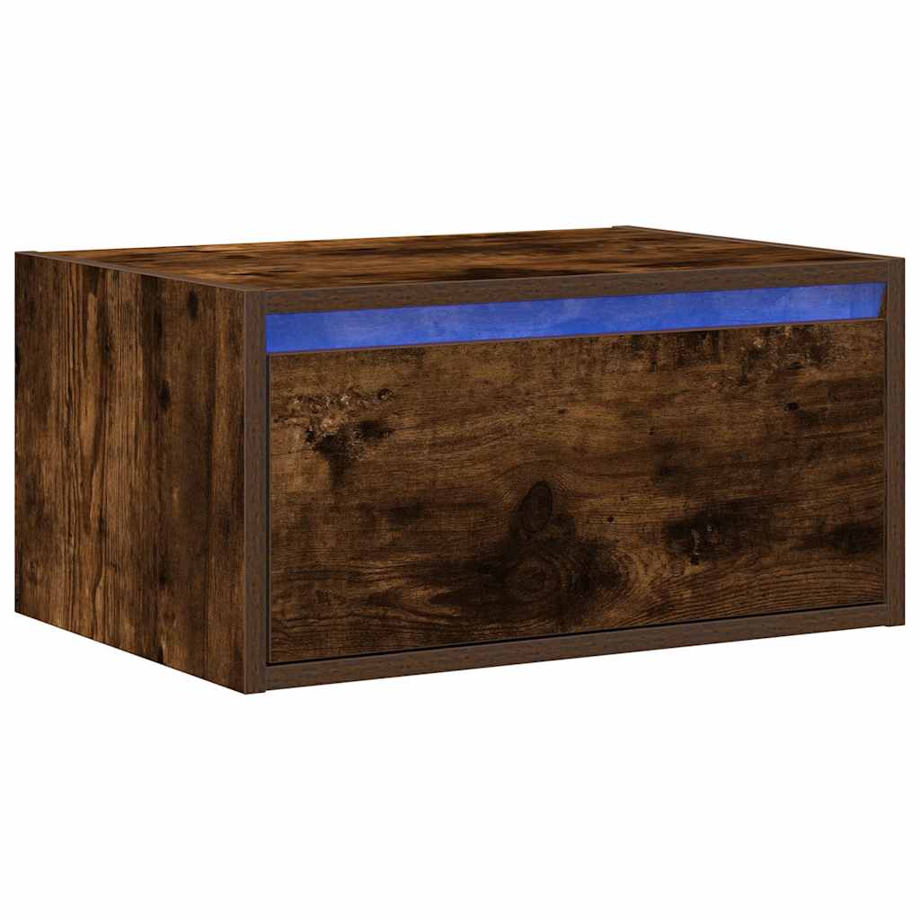Wall-mounted nightstand with LED, smoked oak