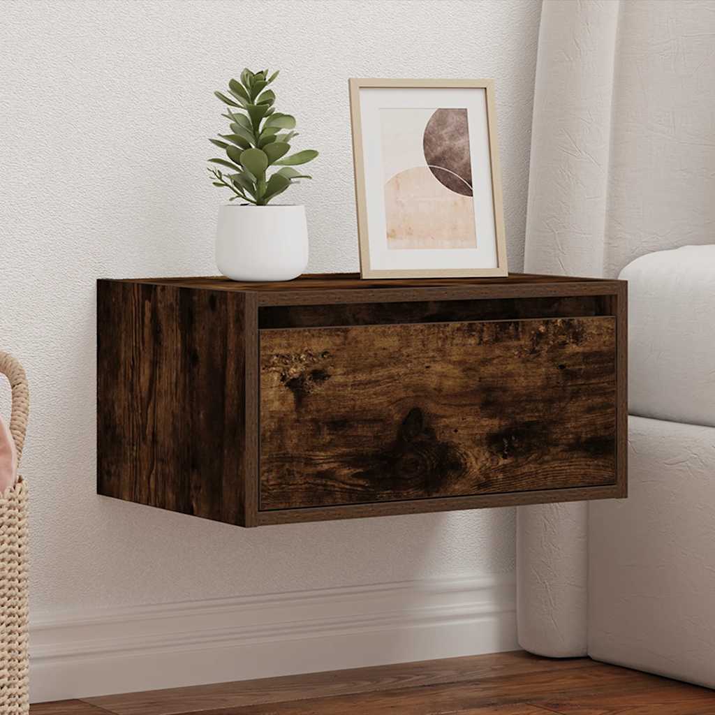 Wall-mounted nightstand with LED, smoked oak