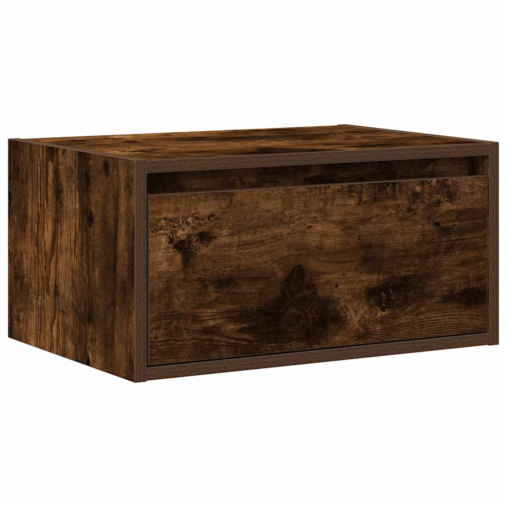 Wall-mounted nightstand with LED, smoked oak