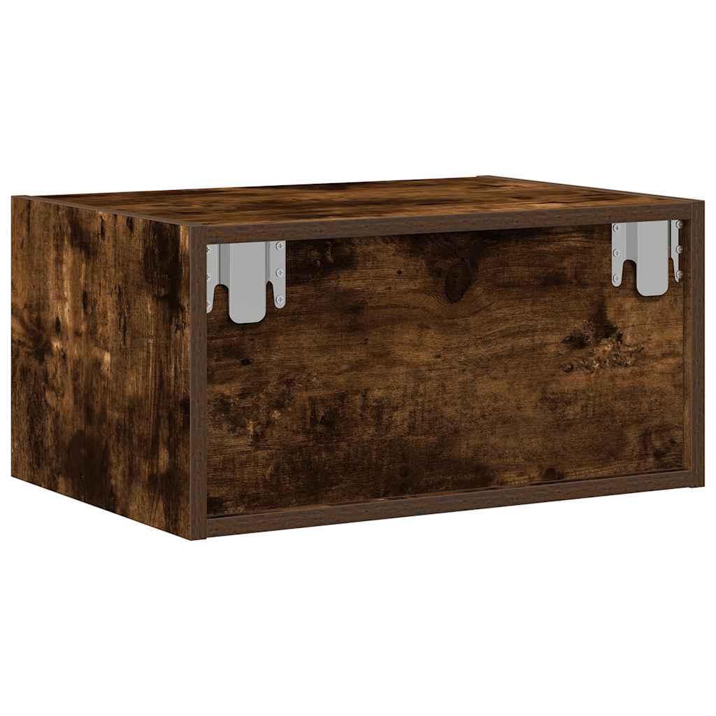 Wall-mounted nightstand with LED, smoked oak