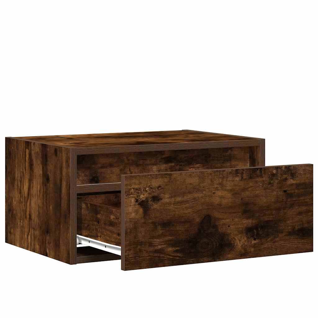 Wall-mounted nightstand with LED, smoked oak