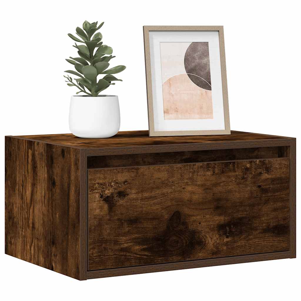 Wall-mounted nightstand with LED, smoked oak