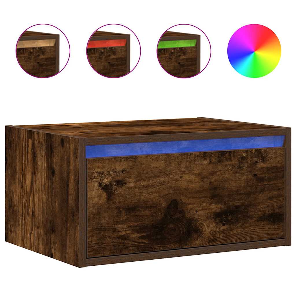Wall-Mounted Nightstands with LED, 2 pcs., Smoked Oak
