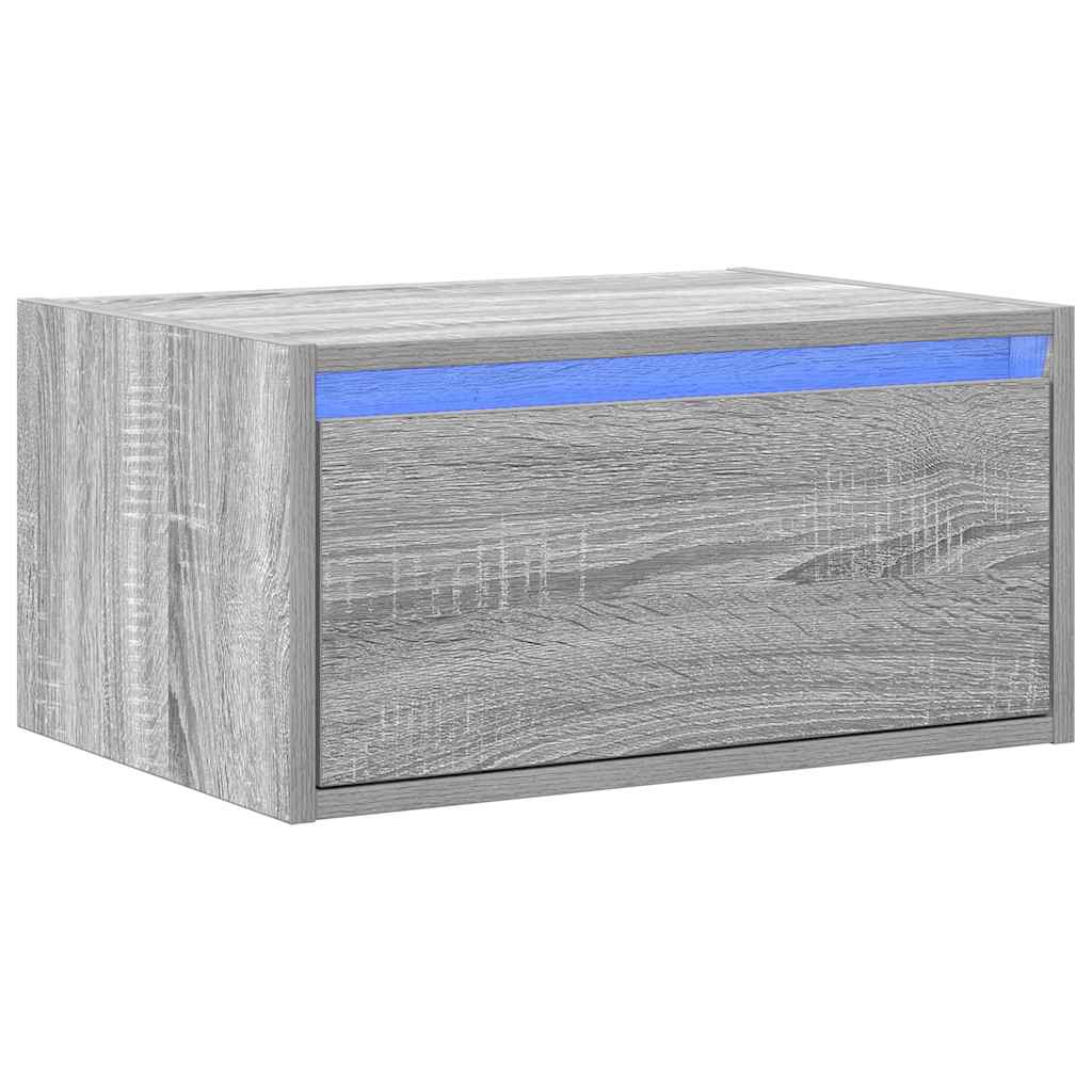 Wall mounted bedside table with LED, grey oak