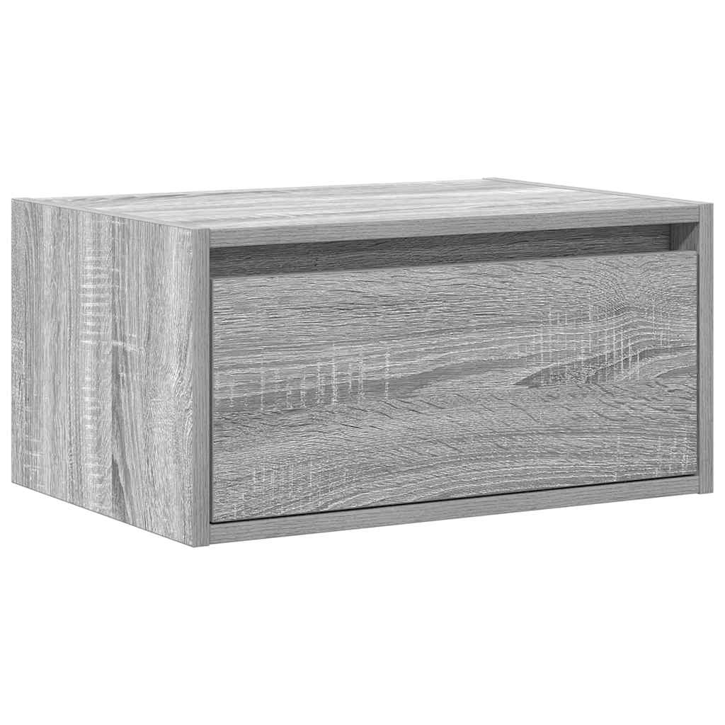 Wall mounted bedside table with LED, grey oak