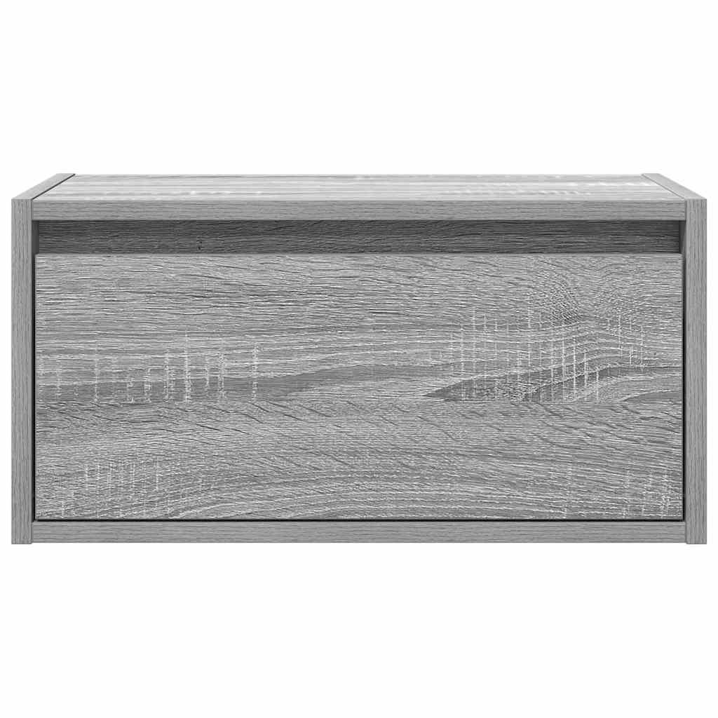 Wall mounted bedside table with LED, grey oak