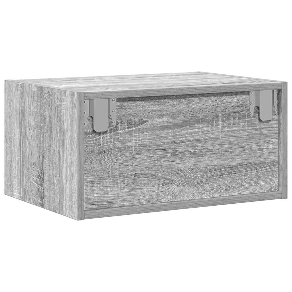 Wall mounted bedside table with LED, grey oak