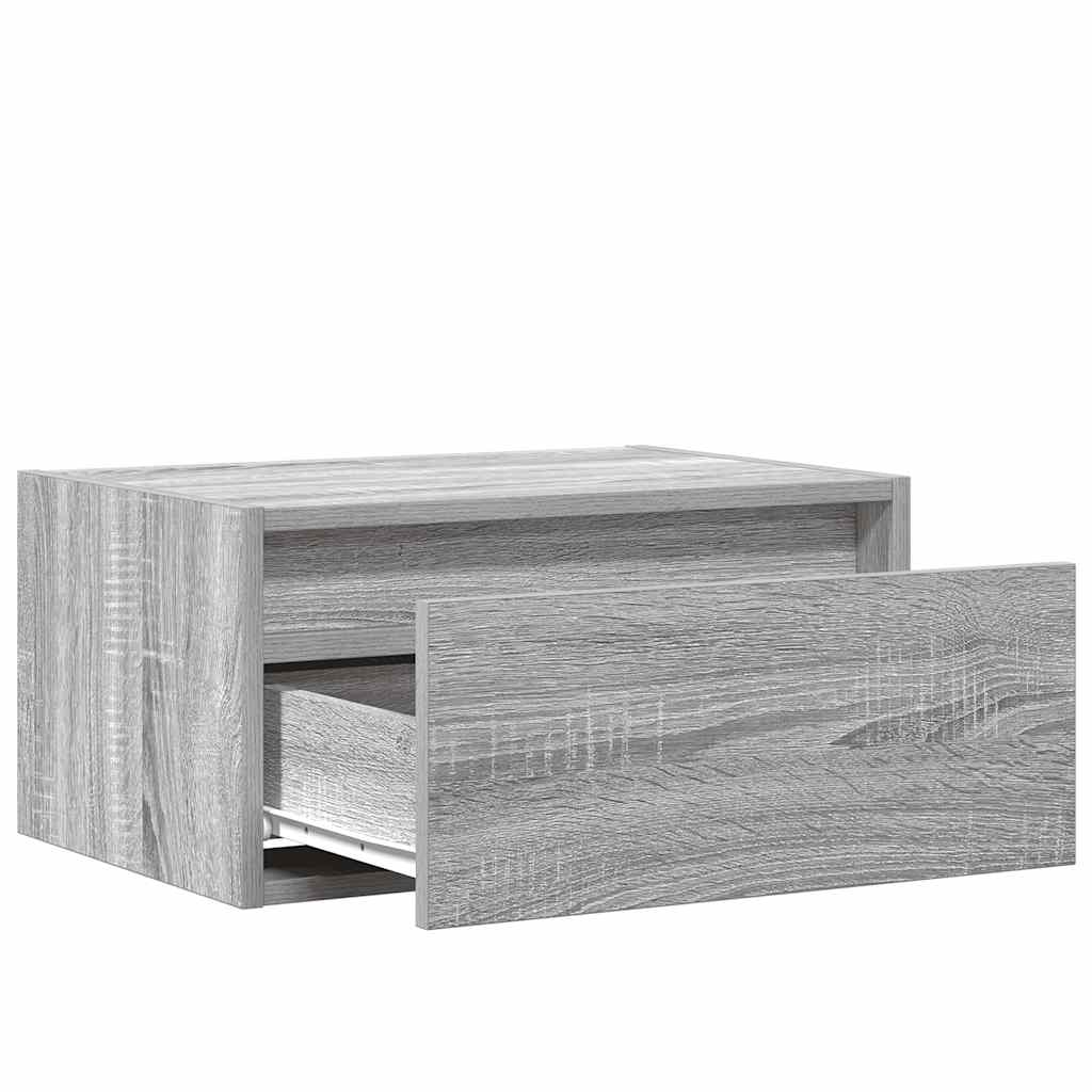 Wall mounted bedside table with LED, grey oak