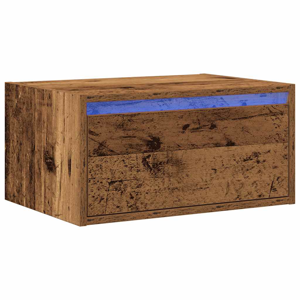 Wall-mounted nightstand with LED, old wood