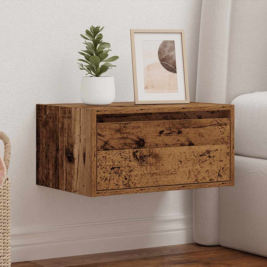 Wall-mounted nightstand with LED, old wood