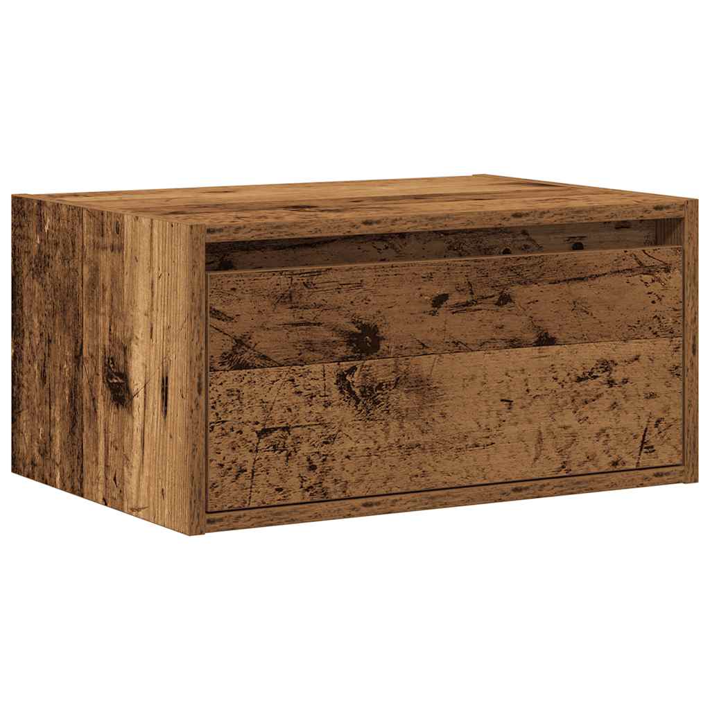 Wall-mounted nightstand with LED, old wood
