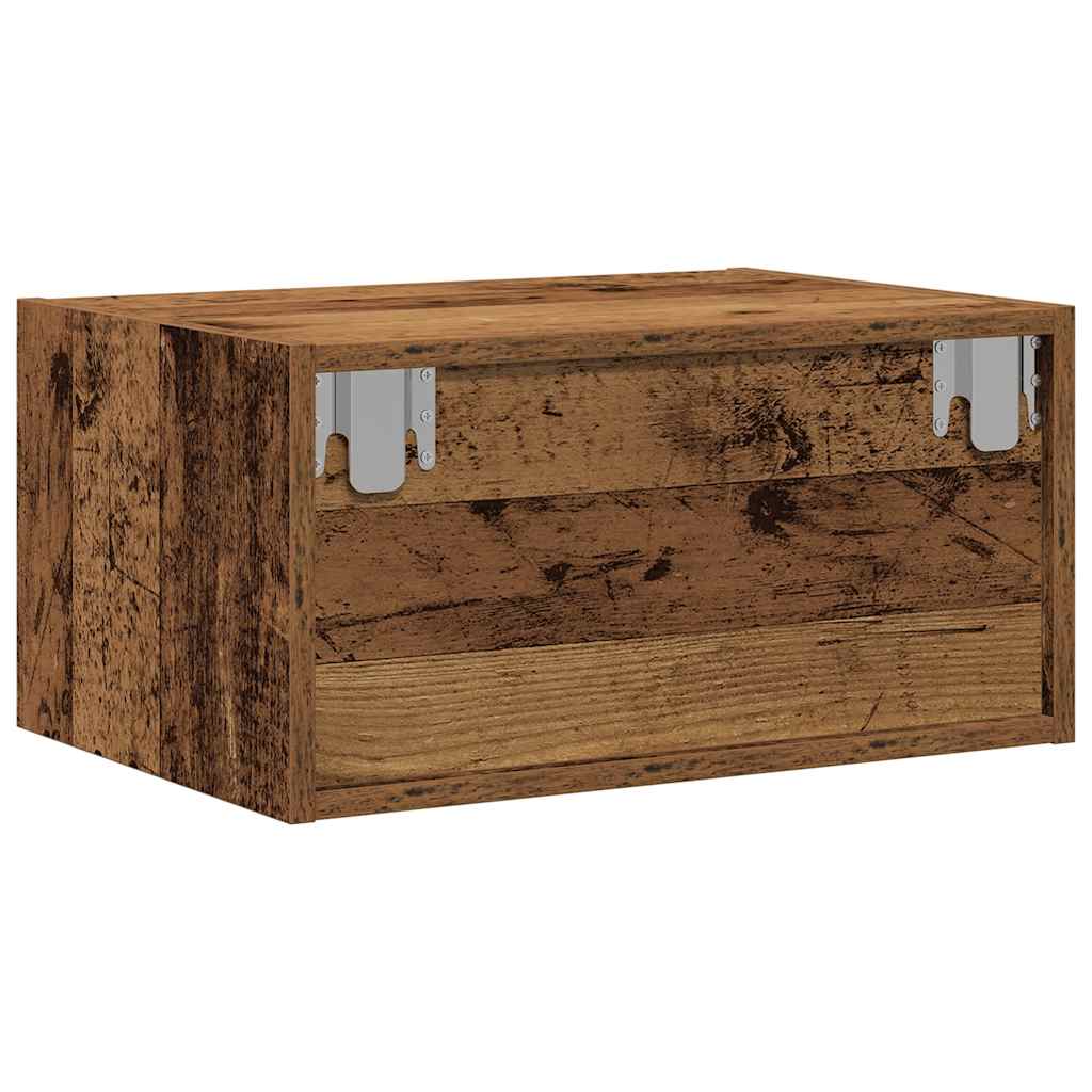 Wall-mounted nightstand with LED, old wood