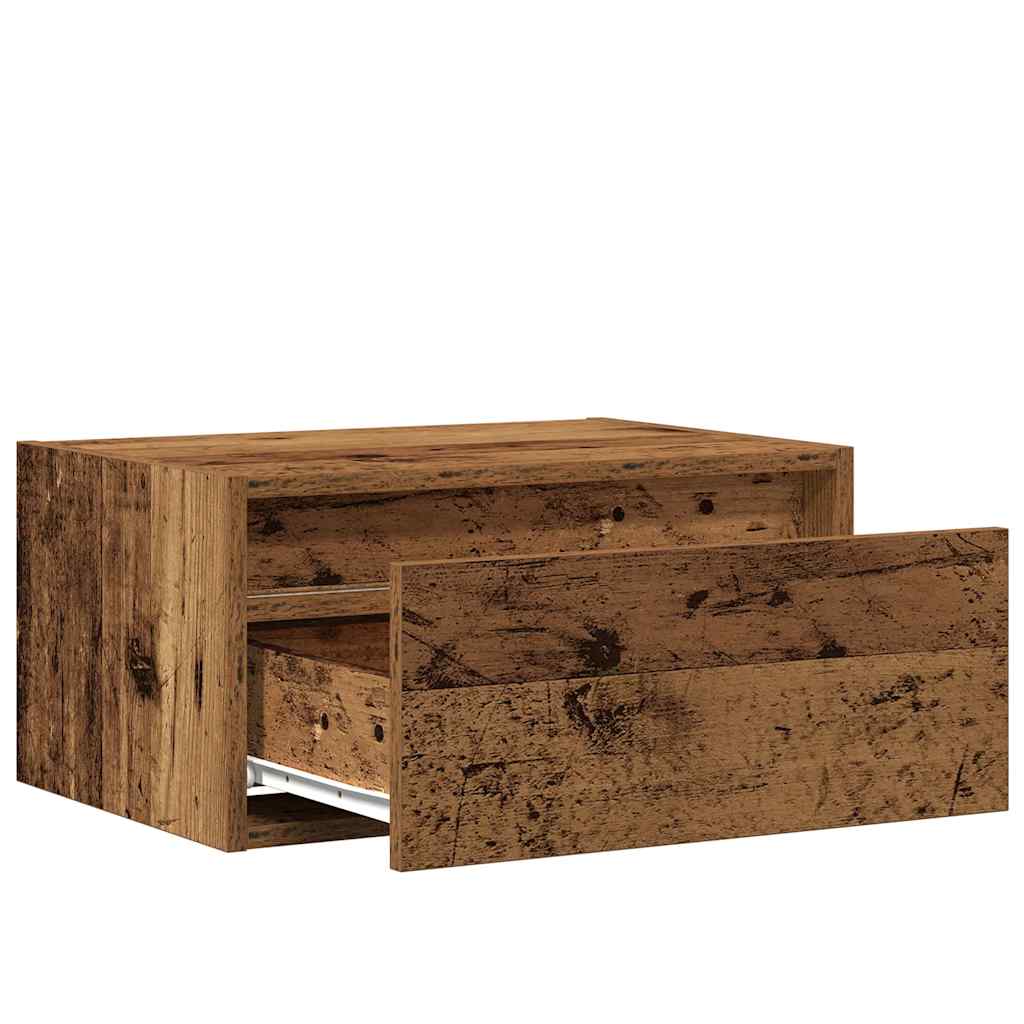 Wall-mounted nightstand with LED, old wood