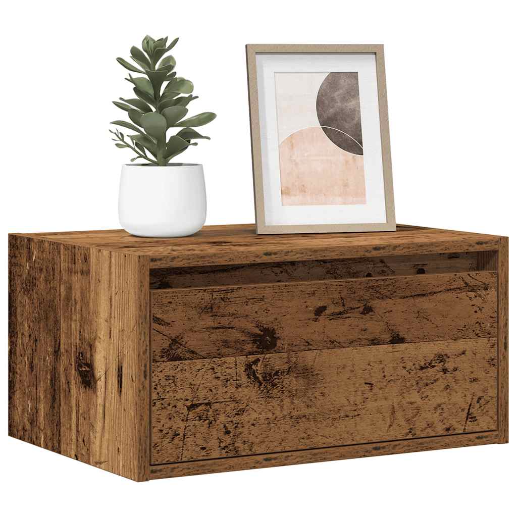 Wall-mounted nightstand with LED, old wood