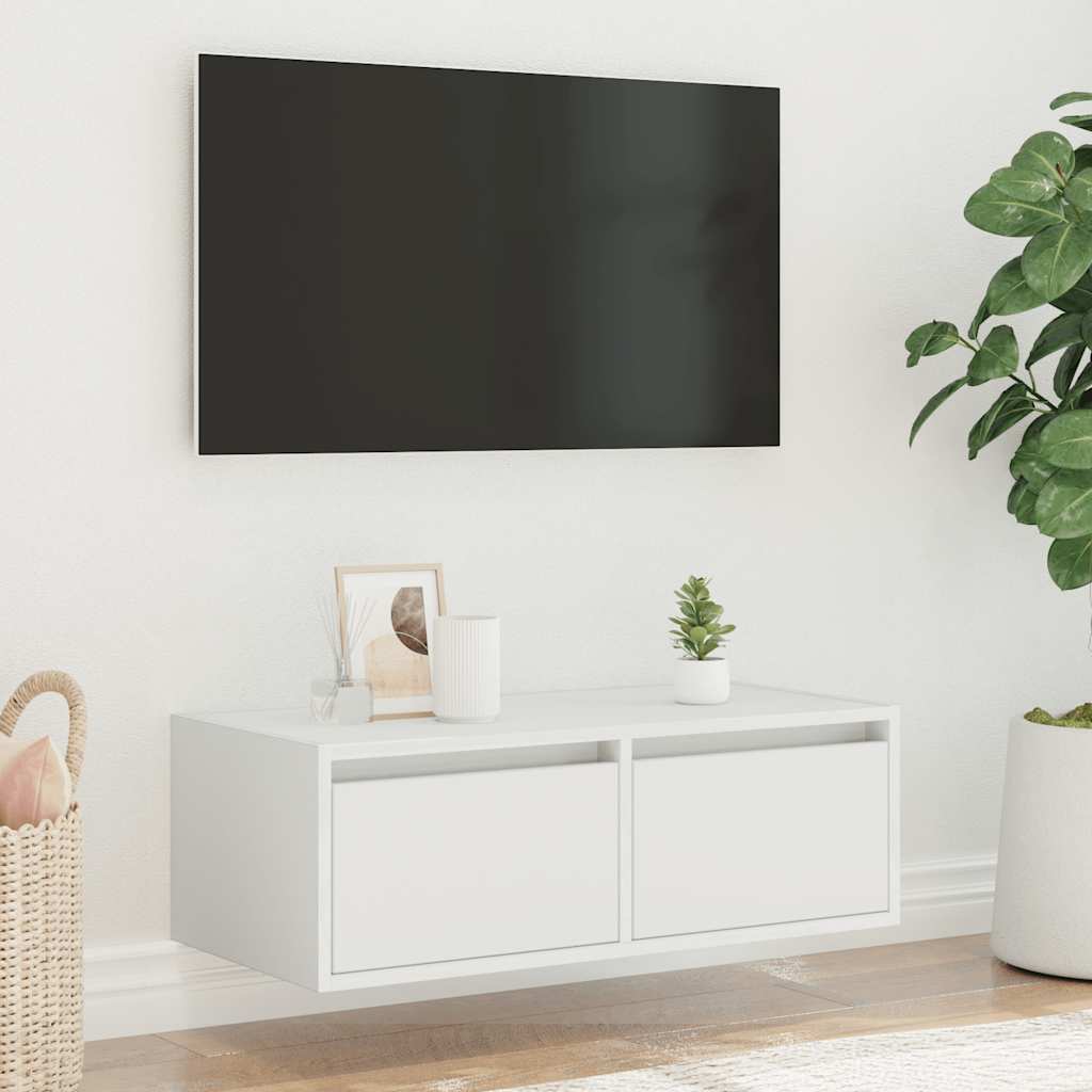 Televizoriaus spintelė su LED apšvietimu, balta, 75x35,5x25 cm