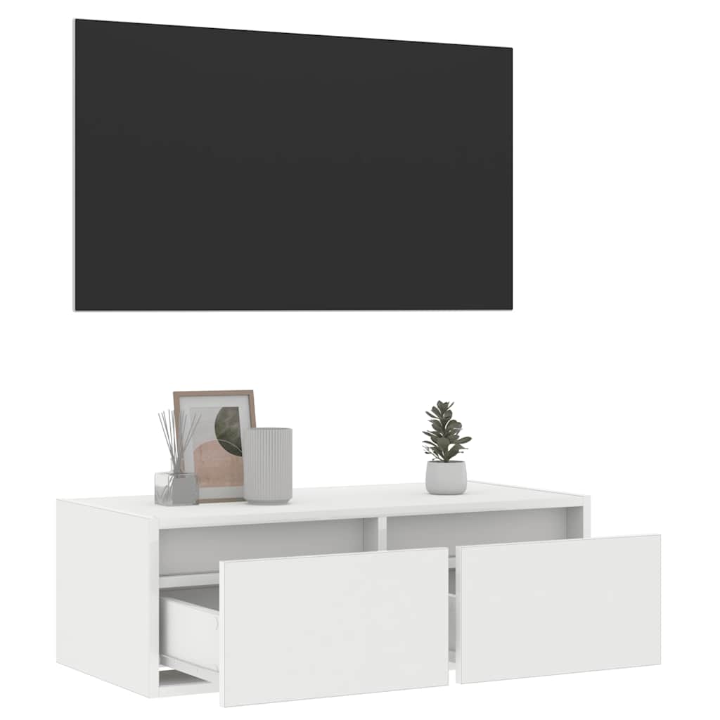 Televizoriaus spintelė su LED apšvietimu, balta, 75x35,5x25 cm