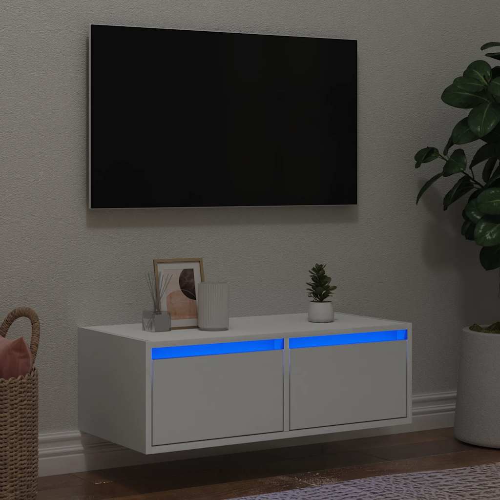 Televizoriaus spintelė su LED apšvietimu, balta, 75x35,5x25 cm