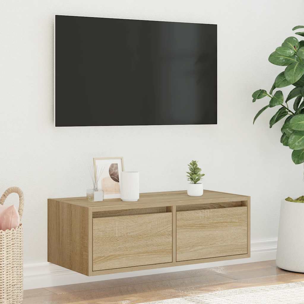 Televizoriaus spintelė su LED apšvietimu, ąžuolo, 75x35,5x25 cm