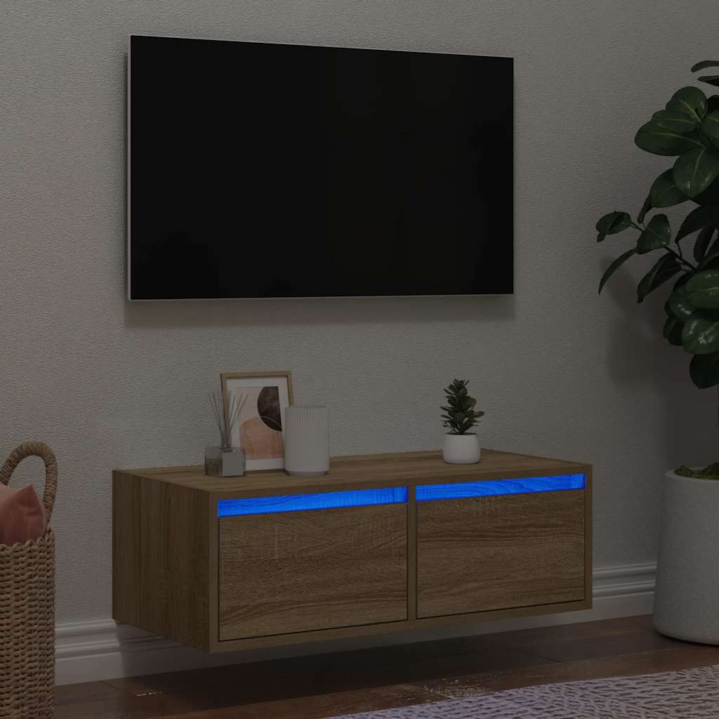 Televizoriaus spintelė su LED apšvietimu, ąžuolo, 75x35,5x25 cm