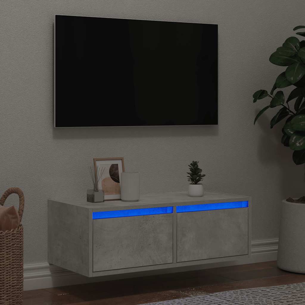 TV skapītis ar LED apgaismojumu, betona pelēks, 75x35,5x25 cm