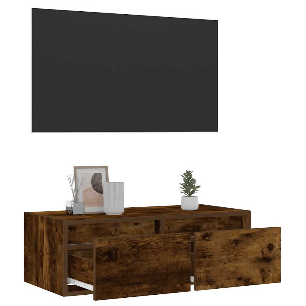 TV skapītis ar LED, dūmu ozola, 75x35,5x25 cm