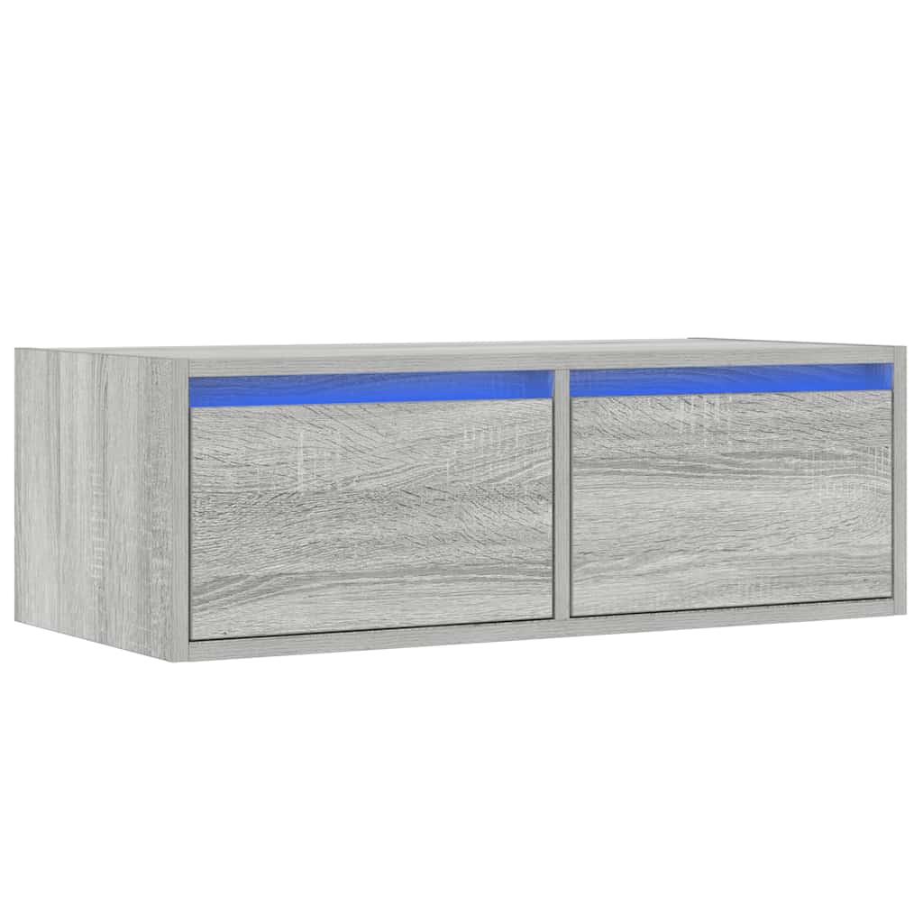 Televizoriaus spintelė su LED, pilka ąžuolo, 75x35,5x25 cm