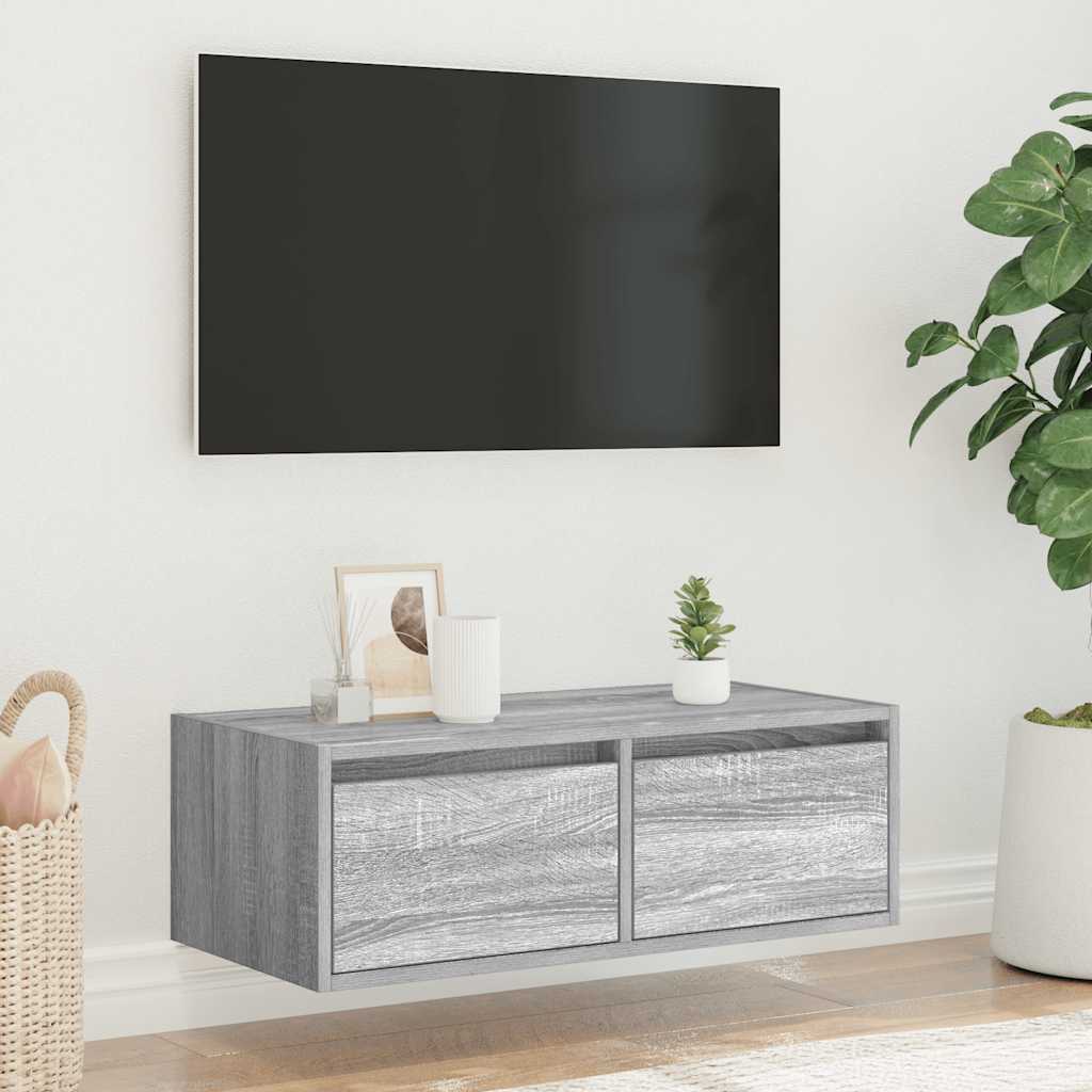 Televizoriaus spintelė su LED, pilka ąžuolo, 75x35,5x25 cm