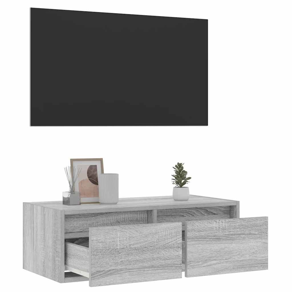 Televizoriaus spintelė su LED, pilka ąžuolo, 75x35,5x25 cm