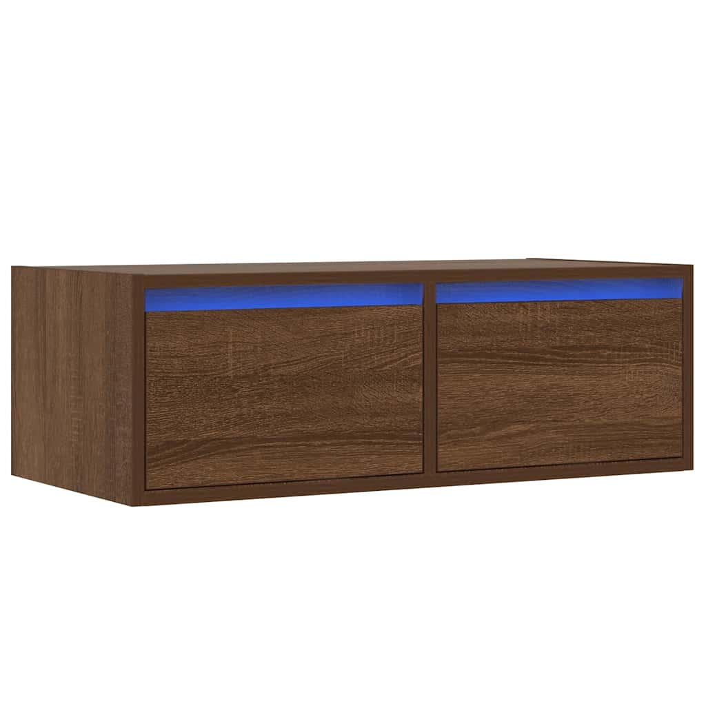 TV Cabinet with LED Lights, Brown Oak, 75x35.5x25 cm