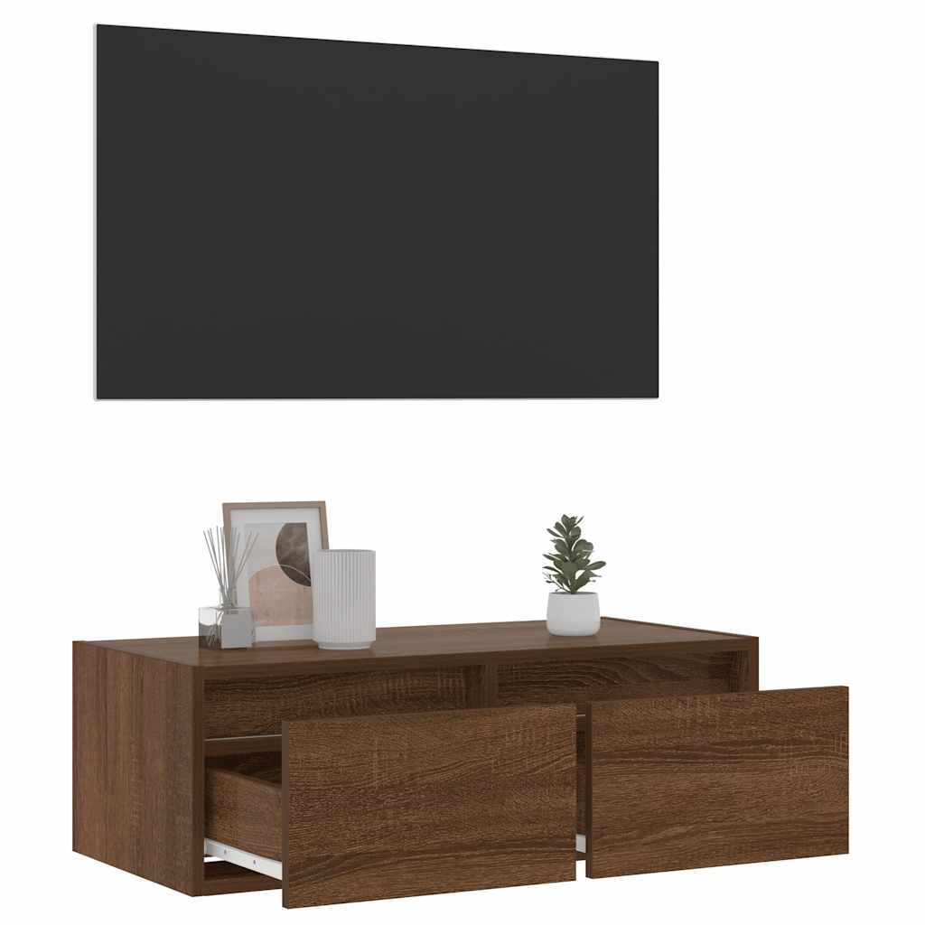 TV Cabinet with LED Lights, Brown Oak, 75x35.5x25 cm