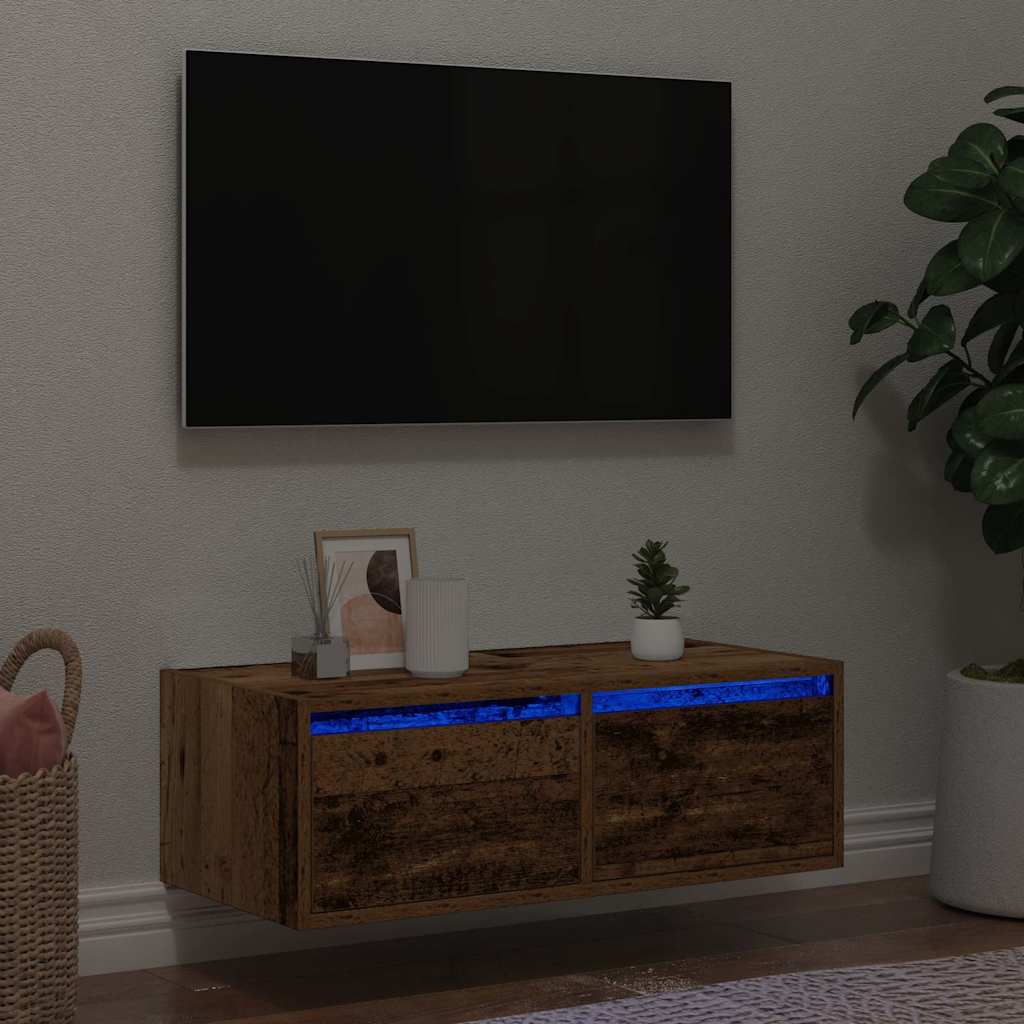 Televizora skapītis ar LED, koka, 75x35,5x25 cm