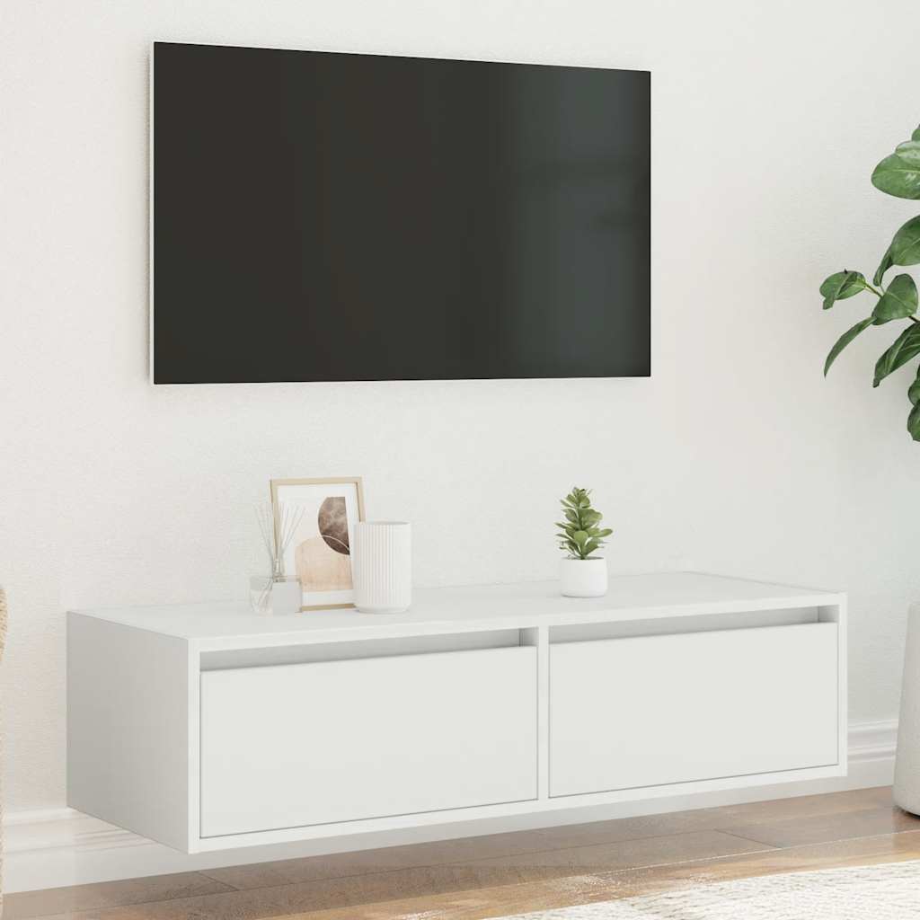 LED TV cabinet, white, 100x35.5x25 cm