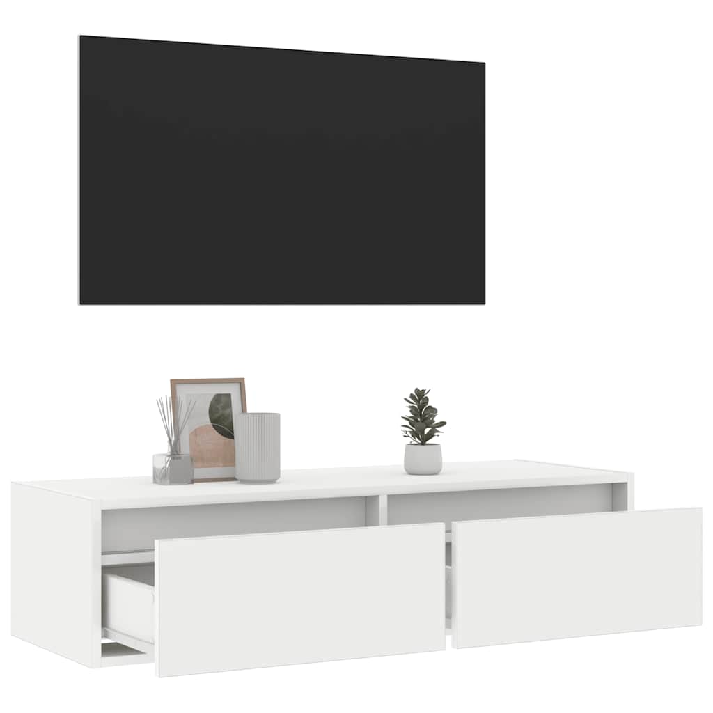 LED TV cabinet, white, 100x35.5x25 cm