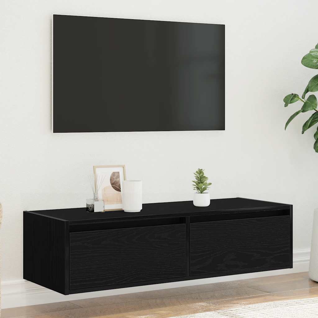 Televizoriaus spintelė su LED apšvietimu, juoda, 100X35,5x25 cm