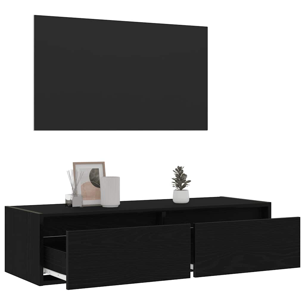 Televizoriaus spintelė su LED apšvietimu, juoda, 100X35,5x25 cm