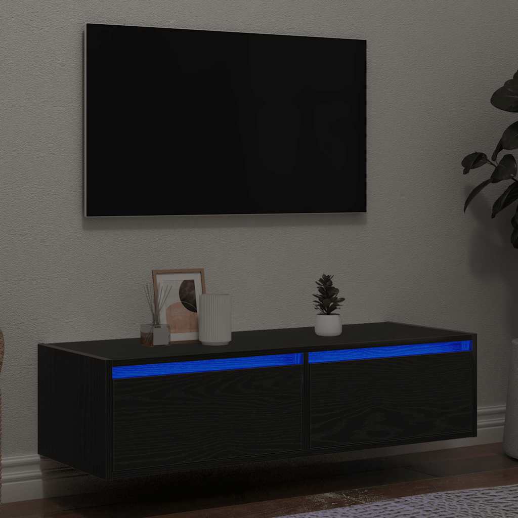 Televizoriaus spintelė su LED apšvietimu, juoda, 100X35,5x25 cm