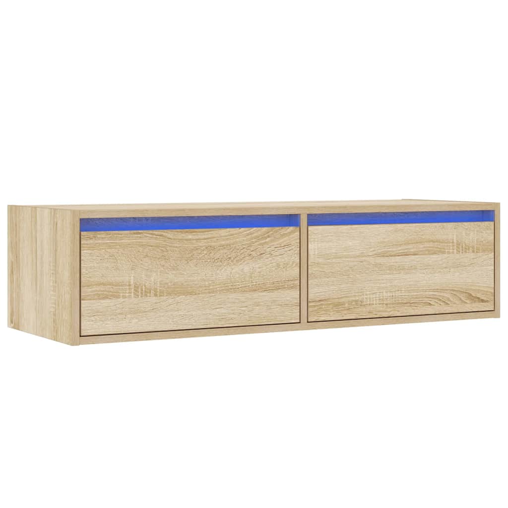 TV skapītis ar LED apgaismojumu, ozolkoka, 100x35,5x25 cm