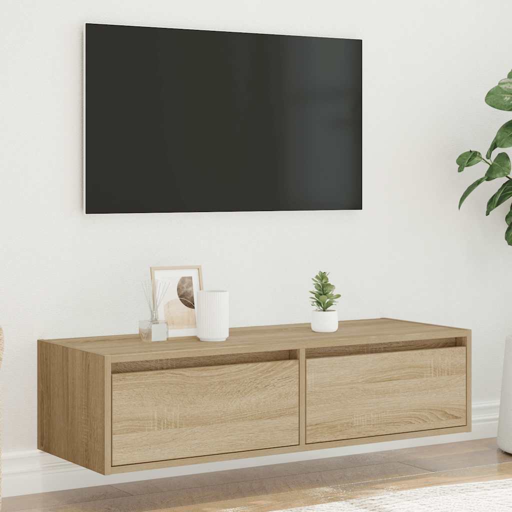 TV skapītis ar LED apgaismojumu, ozolkoka, 100x35,5x25 cm
