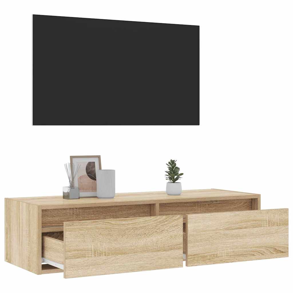 TV skapītis ar LED apgaismojumu, ozolkoka, 100x35,5x25 cm