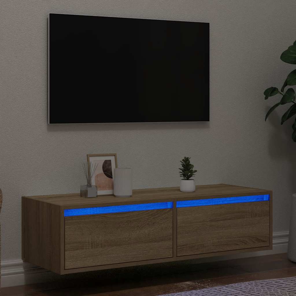 TV skapītis ar LED apgaismojumu, ozolkoka, 100x35,5x25 cm