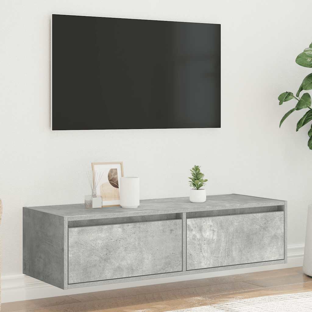 TV spintelė su LED apšvietimu, betono pilka, 100X35,5x25 cm