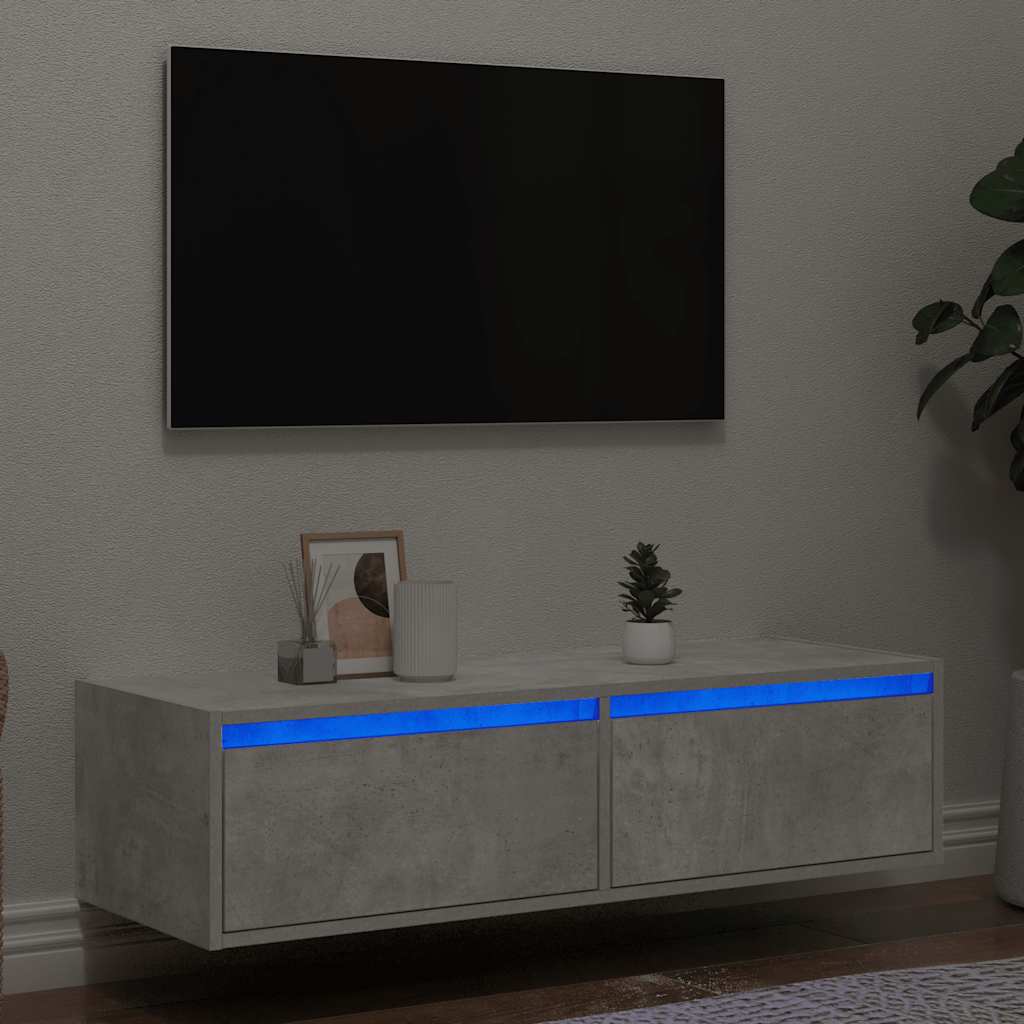 TV spintelė su LED apšvietimu, betono pilka, 100X35,5x25 cm