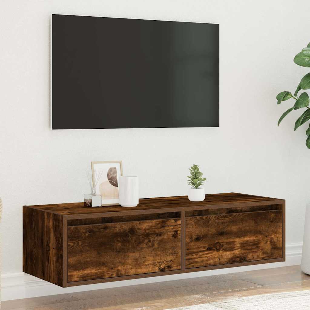 TV spintelė su LED lemputėmis, dūminio ąžuolo, 100X35,5x25 cm